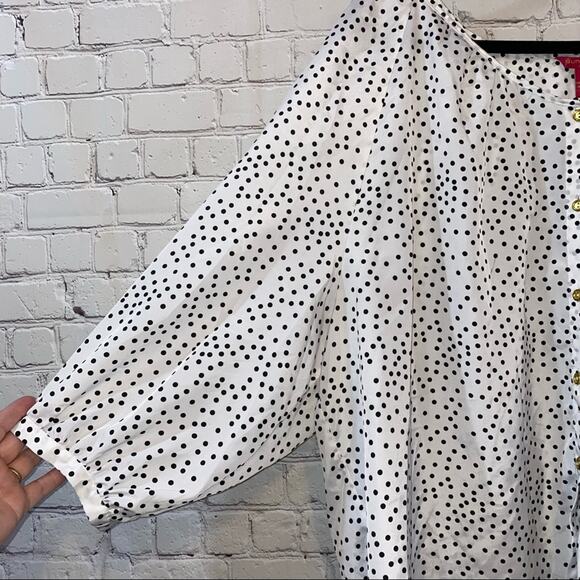 Sunny Leigh White & Black Polka Dot Button Down Flowy Blouse - Picture 2 of 6